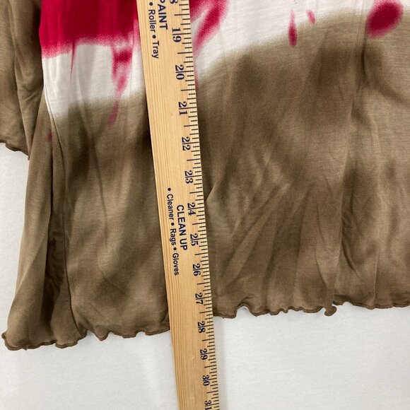 New Christopher & Banks sz 1X V Neck Brown Red Tie Dye Color-block Stretch Top - Picture 5 of 9